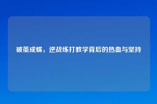 破茧成蝶，逆战练打教学背后的热血与坚持