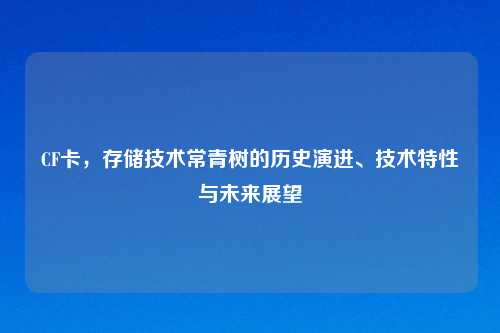 CF卡，存储技术常青树的历史演进、技术特性与未来展望