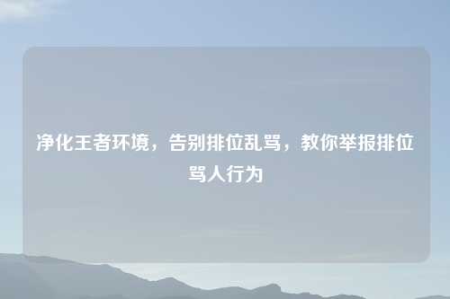 净化王者环境，告别排位乱骂，教你举报排位骂人行为