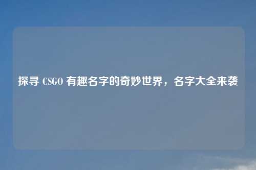 探寻 CSGO 有趣名字的奇妙世界，名字大全来袭
