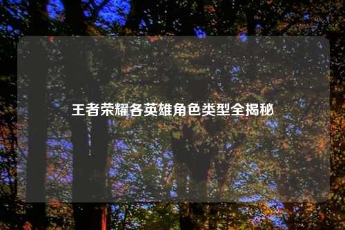 王者荣耀各英雄角色类型全揭秘