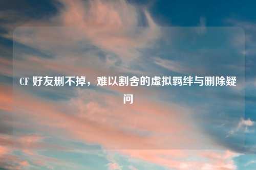 CF 好友删不掉，难以割舍的虚拟羁绊与删除疑问
