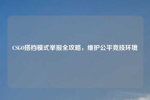 CSGO搭档模式举报全攻略，维护公平竞技环境
