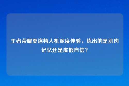 王者荣耀夏洛特人机深度体验,练出的是肌肉记忆还是虚假自信?