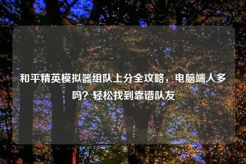 和平精英模拟器组队上分全攻略，电脑端人多吗？轻松找到靠谱队友