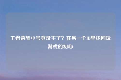 王者荣耀小号登录不了？在另一个ID里找回玩游戏的初心