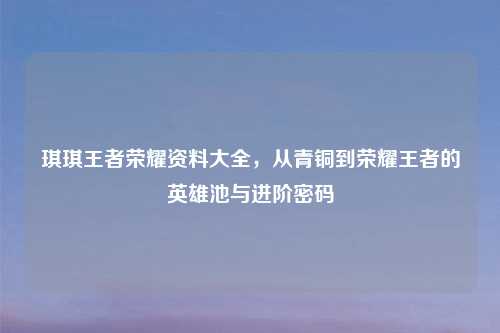 琪琪王者荣耀资料大全，从青铜到荣耀王者的英雄池与进阶密码