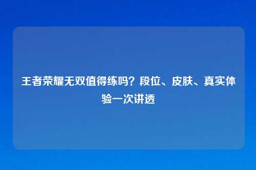 王者荣耀无双值得练吗?段位、皮肤、真实体验一次讲透
