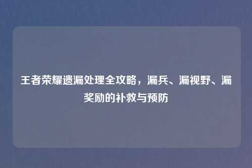 王者荣耀遗漏处理全攻略,漏兵、漏视野、漏奖励的补救与预防