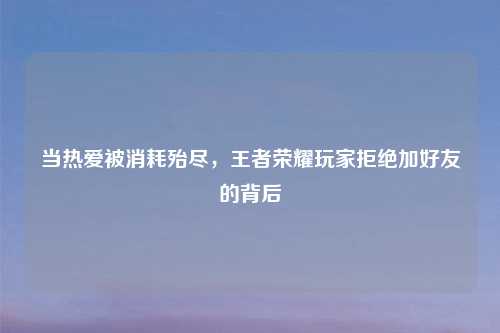 当热爱被消耗殆尽,王者荣耀玩家拒绝加好友的背后